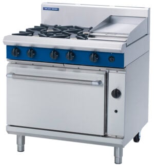 Blue Seal Black Series G506C Gas Combination 4 Burner and 300mm Griddle on 2/1 GN Static Oven. (LPG Gas)