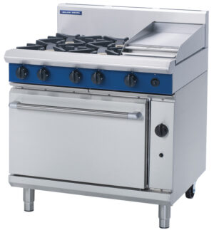 Blue Seal Black Series G506C Gas Combination 4 Burner and 300mm Griddle on 2/1 GN Static Oven. (NG Gas)