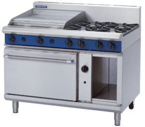Blue Seal Black Series G508B 1200mm Gas Combination 4 Burner Cooktop and 600mm Griddle on 2/1 GN Oven. (NAT Gas)