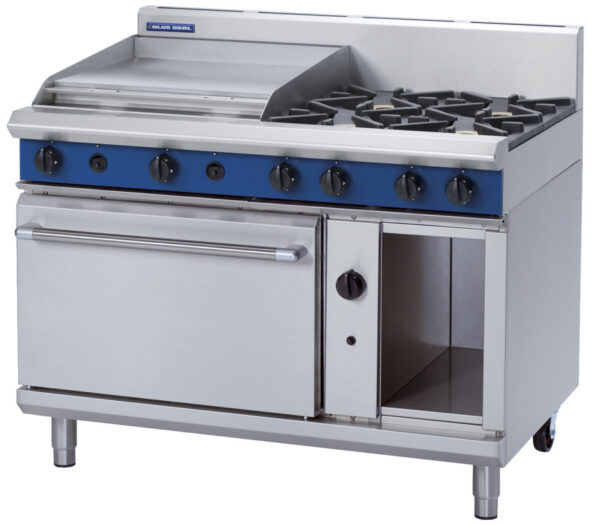 Blue Seal Black Series G508B 1200mm Gas Combination 4 Burner Cooktop and 600mm Griddle on 2/1 GN Oven. (LPG Gas)