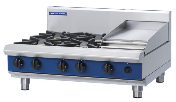Blue Seal Black Series G516C-B Gas Combination 4 Burner Cooktop with 300mm Griddle (NAT Gas)