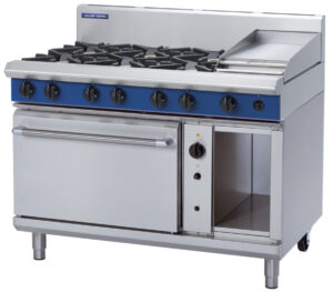 Blue Seal Black Series G58C Gas Combination 6 Burner Cooktop and 300mm Griddle on 2/1 GN Convection Oven. (NAT Gas)
