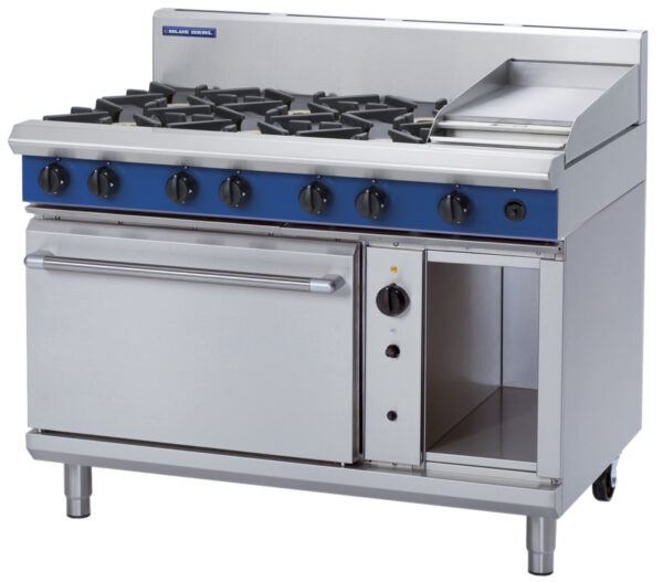 Blue Seal Black Series G58C Gas Combination 6 Burner Cooktop and 300mm Griddle on 2/1 GN Convection Oven. (NAT Gas)