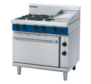 Blue Seal Black Series GE506C 900mm Gas Combination 4 Burner Cooktop with 300mm Griddle on Electric Oven. (NAT Gas)