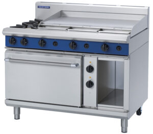 Blue Seal Black Series GE508A 1200mm Gas Combination 2 Burner Cooktop with 900mm Griddle on 2/1 GN Electric Oven. (LPG Gas)