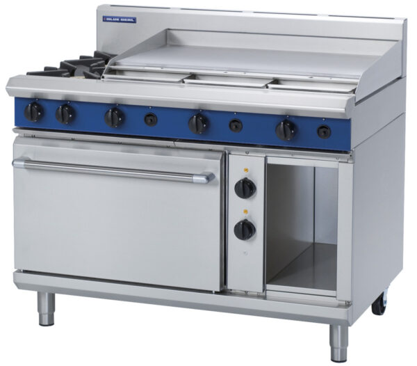 Blue Seal Black Series GE508A 1200mm Gas Combination 2 Burner Cooktop with 900mm Griddle on 2/1 GN Electric Oven. (LPG Gas)