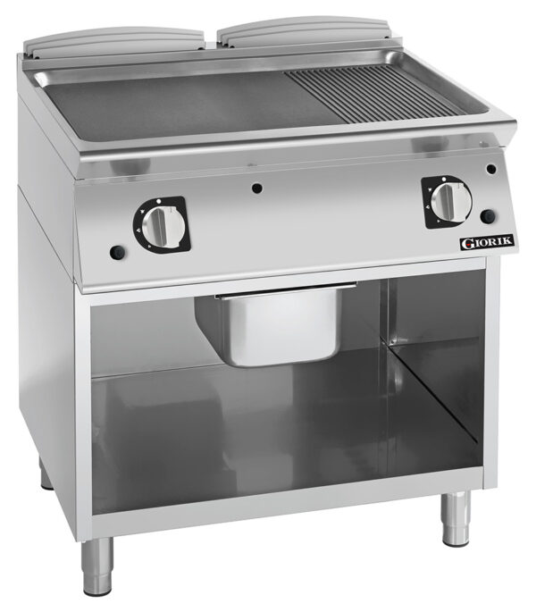 Giorik FMG741GFT 800mm Gas Smooth/Ribbed Mild Steel Plate Frytop/Griddle on Open Base (LPG Gas)