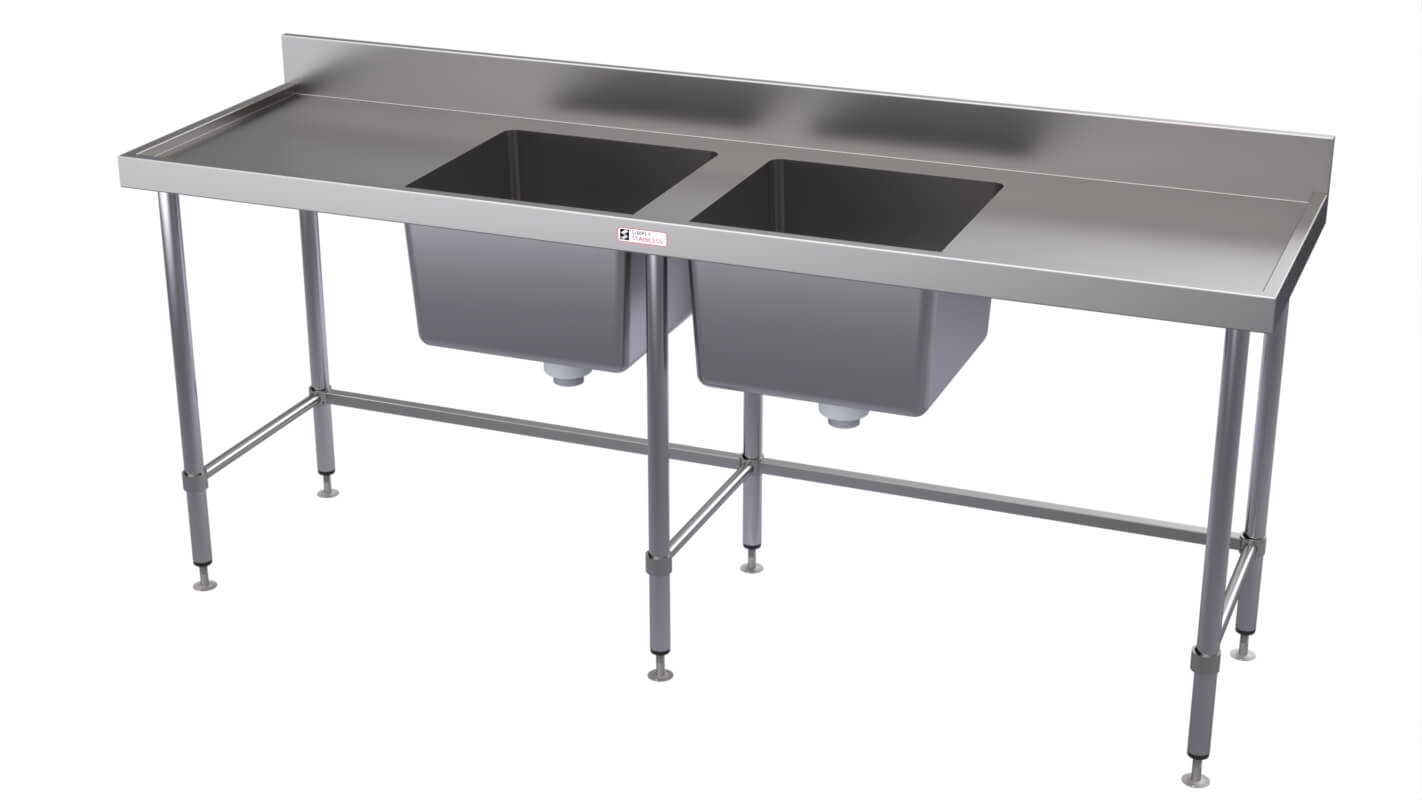 Simply Stainless SS06.6.2100LB 2100x600mm Double Sink Bench with Leg Brace Simply Stainless SS06.6.2100LB 2100x600mm Double Sink Bench with Leg Brace