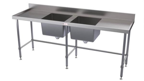 Simply Stainless SS06.7.2100LB 2100x700mm Double Sink Bench with Leg Brace