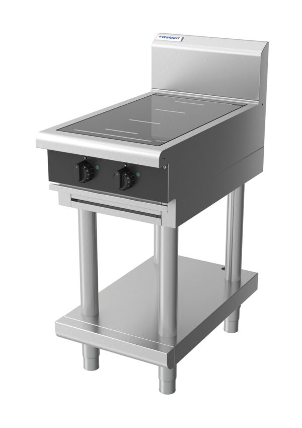Waldorf BOLD 8200 Series INB8200F-LS-BLK 450mm Two Full Area Induction Cooktop on Leg Stand in Black - Image 3