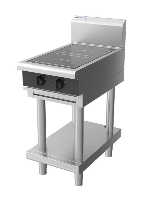 Waldorf BOLD 8200 Series INB8200R3-LS-BLK 450mm Two Round Induction Cooktop on Leg Stand in Black - Image 3