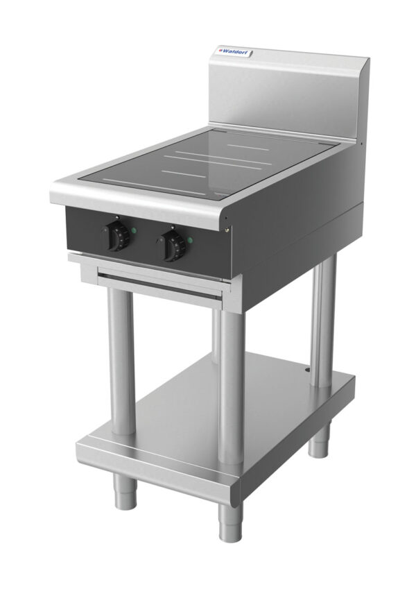 Waldorf BOLD 8200 Series INB8200R5-LS-BLK 450mm Two Round Induction Cooktop on Leg Stand in Black - Image 3