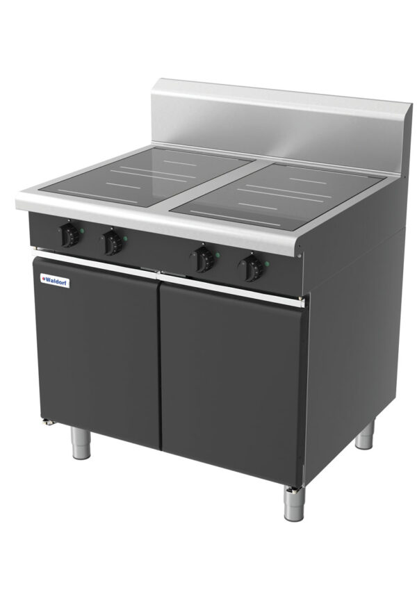 Waldorf BOLD 8400 Series INB8400R3-CD-BLK 900mm Four Round Induction Cooktop on Cabinet Base with Doors in Black - Image 3