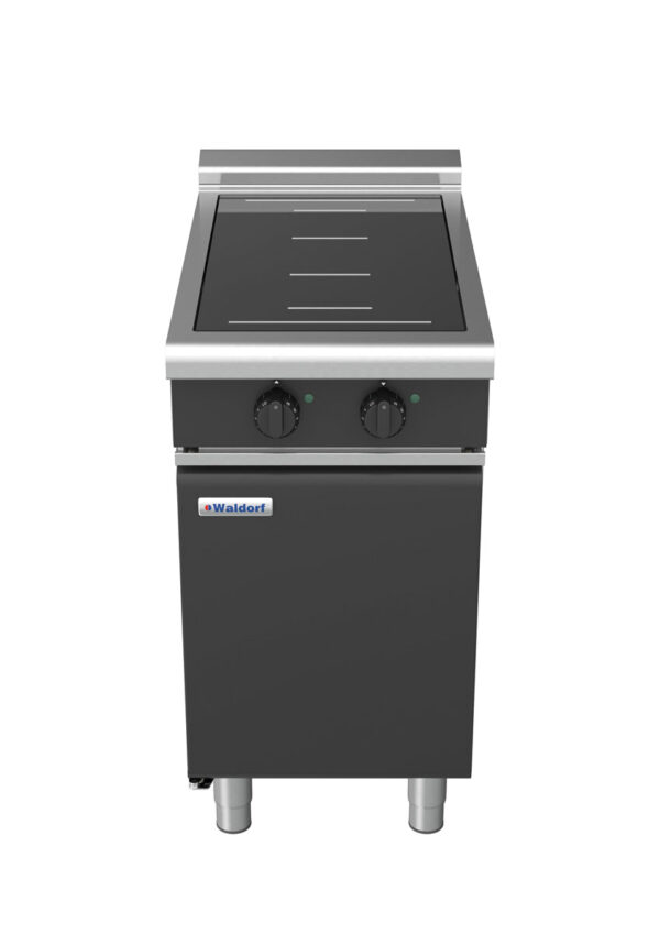 Waldorf BOLD 8200 Series INLB8200F-CD-BLK 450mm Two Full Area Induction Cooktop on Cabinet Base with Doors and Low Height Splashback in Black
