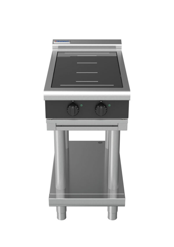 Waldorf BOLD 8200 Series INLB8200F-LS-BLK 450mm Two Full Area Induction Cooktop on Leg Stand with Low Height Splashback in Black