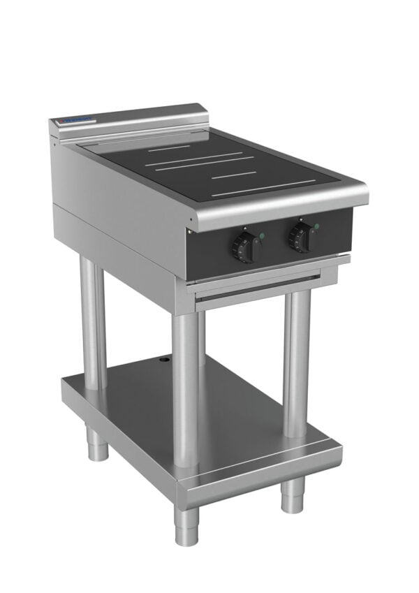 Waldorf BOLD 8200 Series INLB8200R3-LS-BLK 450mm Two Round Induction Cooktop on Leg Stand with Low Height Splashback in Black - Image 2