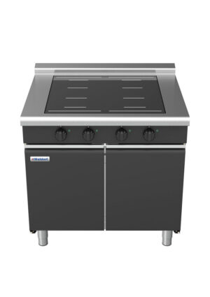 Waldorf BOLD 8400 Series INLB8400F-CD-BLK 900mm Four Full Area Induction Cooktop on Cabinet Base with Doors and Low Height Splalshback in Black
