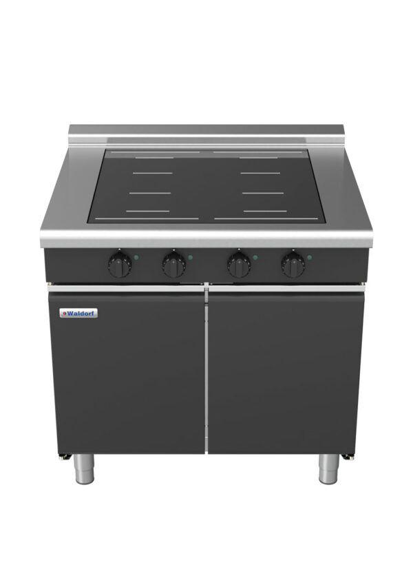 Waldorf BOLD 8400 Series INLB8400F-CD-BLK 900mm Four Full Area Induction Cooktop on Cabinet Base with Doors and Low Height Splalshback in Black