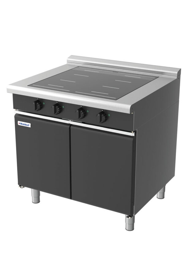 Waldorf BOLD 8400 Series INLB8400F-CD-BLK 900mm Four Full Area Induction Cooktop on Cabinet Base with Doors and Low Height Splalshback in Black - Image 3
