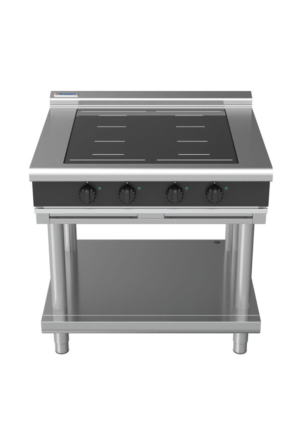 Waldorf BOLD 8400 Series INLB8400F-LS-BLK 900mm Four Full Area Induction Cooktop on Leg Stand with Low Height Splashback in Black