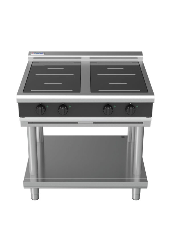 Waldorf BOLD 8400 Series INLB8400R3-LS-BLK 900mm Four Round Induction Cooktop on Leg Stand with Low Height Splashback in Black
