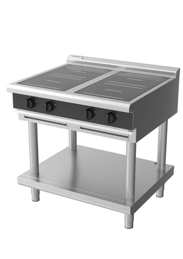 Waldorf BOLD 8400 Series INLB8400R3-LS-BLK 900mm Four Round Induction Cooktop on Leg Stand with Low Height Splashback in Black - Image 3