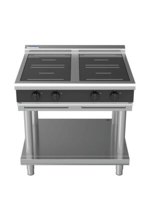 Waldorf BOLD 8400 Series INLB8400R5-LS-BLK 900mm Four Round Induction Cooktop on Leg Stand with Low Height Splashback in Black