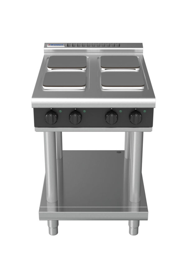 Waldorf 8400 Series RNLB8400SE-LS-BLK 600mm Electric Cooktop on Leg Stand with Sealed Hobs and Low Height Splashback in Black
