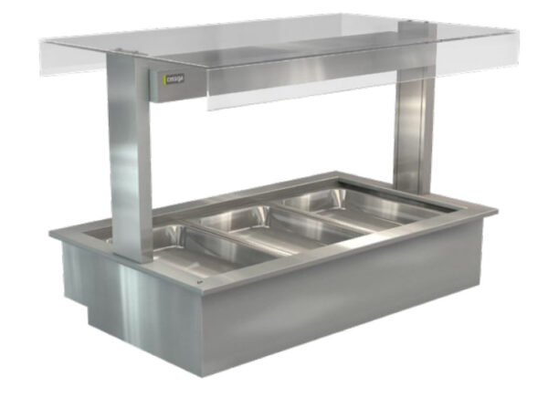 Cossiga LSBM3-FS Heated Bain Marie Buffet Display with Flat Top Sneeze Guard