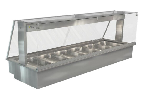 Cossiga LSBM6-FS 6 x 1/1 GN Heated Bain Marie Buffet Display with Square Glass Assisted Service