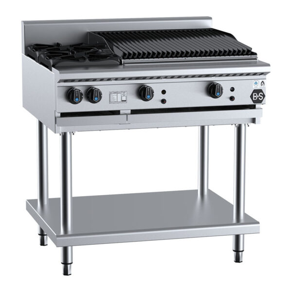 Gas Cooktop on Leg Stand - 2x Open Burners and 600mm Chargrill