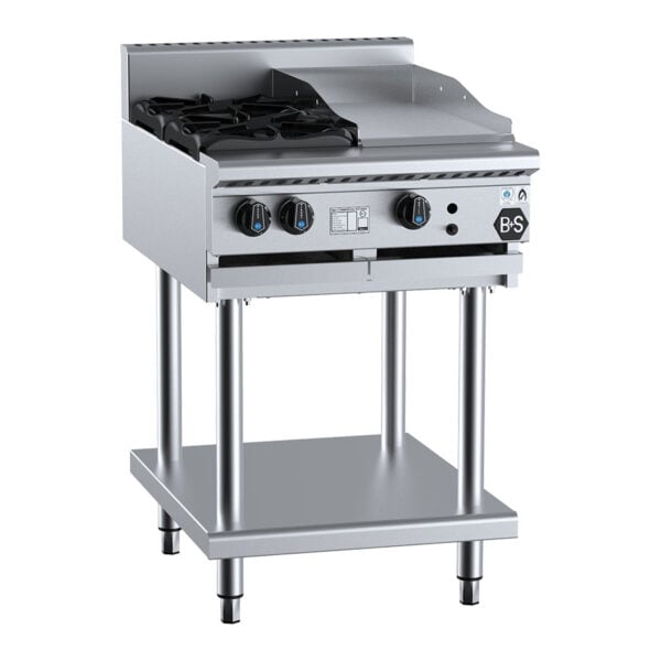 B&S BT-SB2-GRP3 Gas Combination 2 Open Burner with 300mm Grill Plate (LPG Gas)