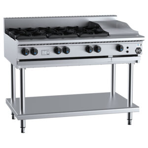 B&S BT-SB6-GRP3 Gas Combination 6 Open Burner with 300mm Grill Plate (LPG Gas)