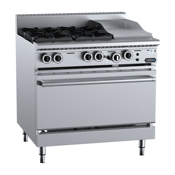 Verro VOV-SB4-GRP3 900mm Gas Range with Combination 4 Burner and 300mm Griddle on Static Oven. (NAT Gas)