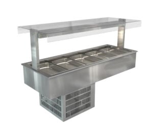 Cossiga LSRF5-FT 5 x 1/1GN Drop In Refrigerated Cold Well with Flat Top Sneeze Guard Glass