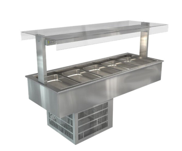 Cossiga LSRF5-FT 5 x 1/1GN Drop In Refrigerated Cold Well with Flat Top Sneeze Guard Glass