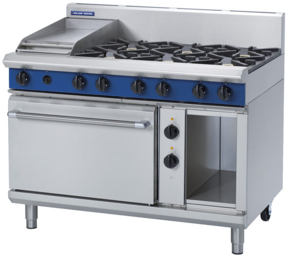 Blue Seal Black Series GE508C 1200mm Gas Combination 6 Burner Cooktop on 2/1 GN Electric Oven. (LPG Gas)