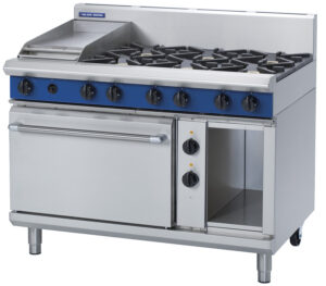 Blue Seal Black Series GE508C 1200mm Gas Combination 6 Burner Cooktop on 2/1 GN Electric Oven. (NAT Gas)