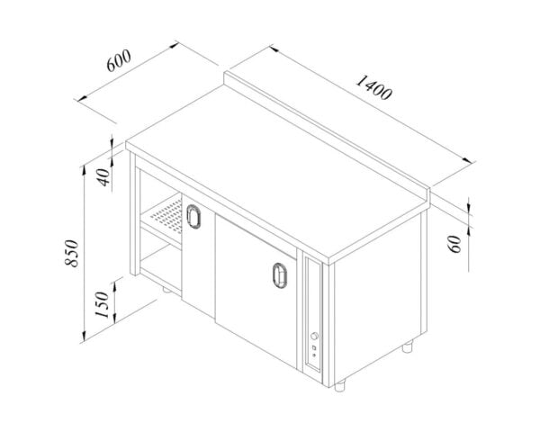 Ozti OZH-HC-1400 Undercounter Double Skinned Hot Cupboard(10A)