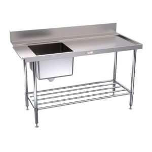 Clearance Simply Stainless SS08.7.1500.R 1500mm Right Hand Dishwasher Inlet Bench with Splashback and Undershelf