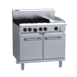 Luus RS-4B3P 900mm Gas Range 4 Burner with 300mm Griddle on Static Oven (NAT Gas)