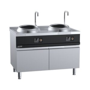 B&S HLXC2N-C24 Scooker Series Double Wok Induction– Standard Ring. Finished in Stainless Steel.