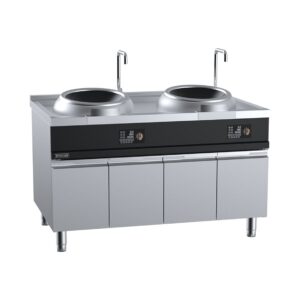 B&S HLXC2Q-C24 Scooker Series Double Wok Induction – Large Ring. Finished in Stainless Steel.