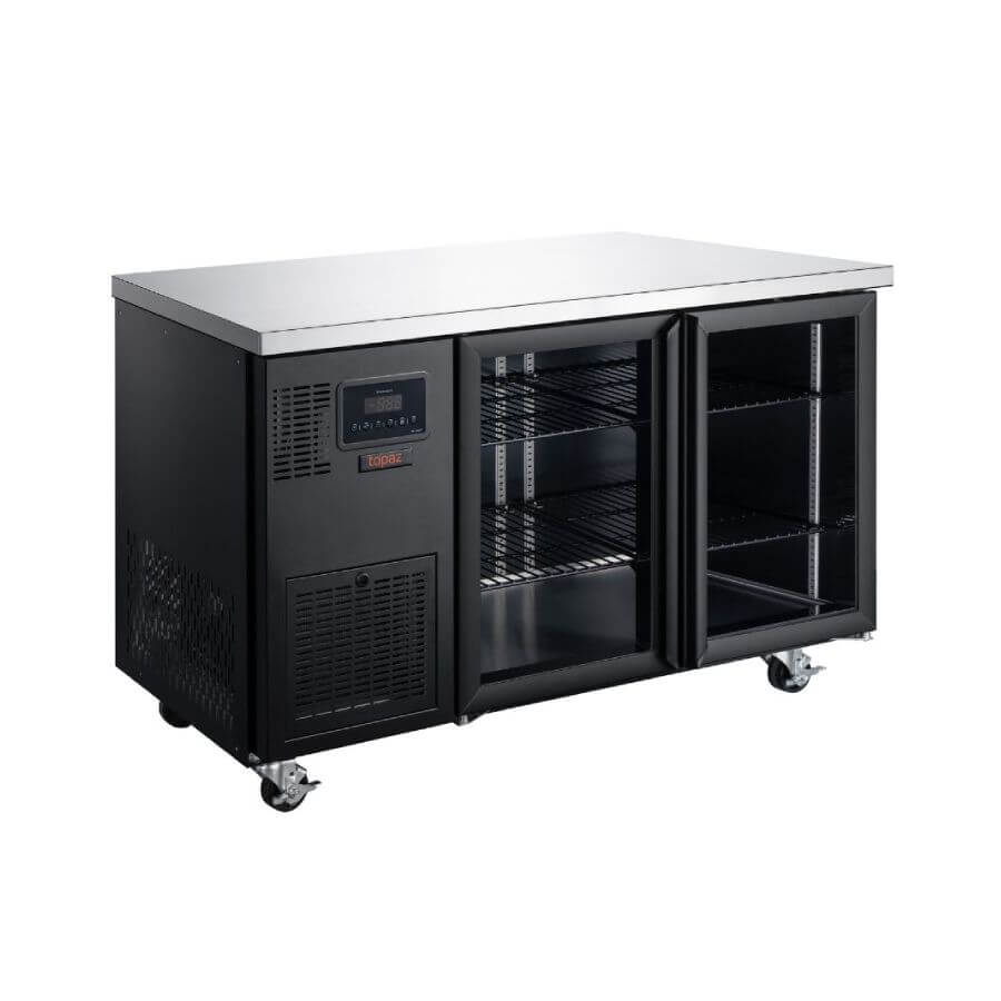Williams HTU2GBHC Topaz Series Two Glass Door, 260Lt Self-Contained Undercounter Fridge. Finished in Black. Williams HTU2GBHC Topaz Series Two Glass Door, 260Lt Self-Contained Undercounter Fridge. Finished in Black.