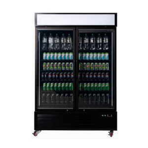 Bromic UC1250GDL-NR Two Flat Glass Door, 1266Lt Vertical Display Fridge with LED Lightbox.