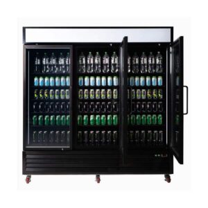 Bromic UC1980GDL-NR Three Flat Glass Door, 1980Lt Upright Display Fridge with LED Lightbox