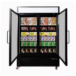 Bromic UF1250GDL-NR Two Flat Glass Door, 1266Lt Vertical Display Freezer with LED Lightbox.