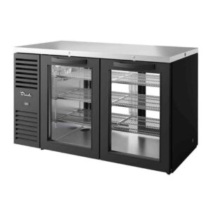 True Refrigeration TBR60-PTSZ1-L-B-GG-GG-2 550Lt Two Glass Swing Doors Front + 2 Glass Swing Doors Rear Pass-Thru Bar Fridge in Black