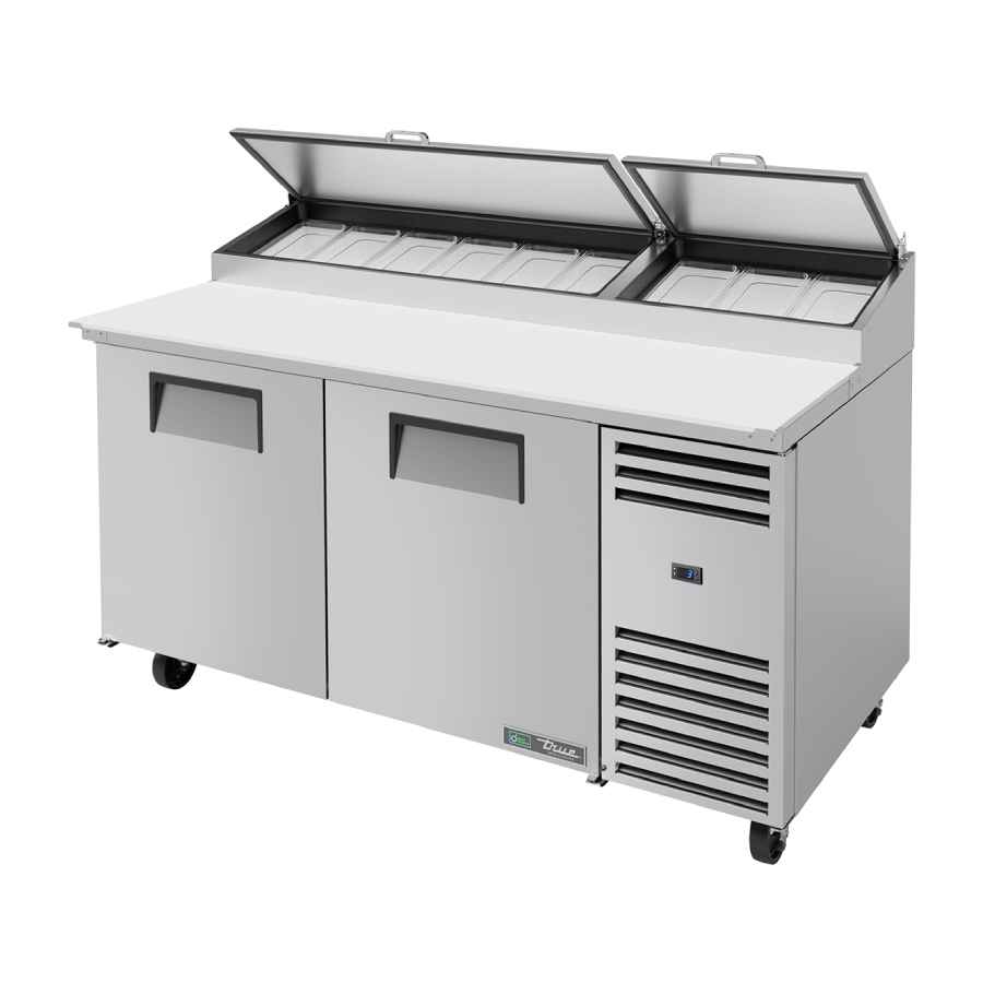 True Refrigeration TPP-AT-67-HC Two Solid Door, 9 x 1/3GN Self Contained Pizza Preparation Fridge True Refrigeration TPP-AT-67-HC Two Solid Door, 9 x 1/3GN Self Contained Pizza Preparation Fridge