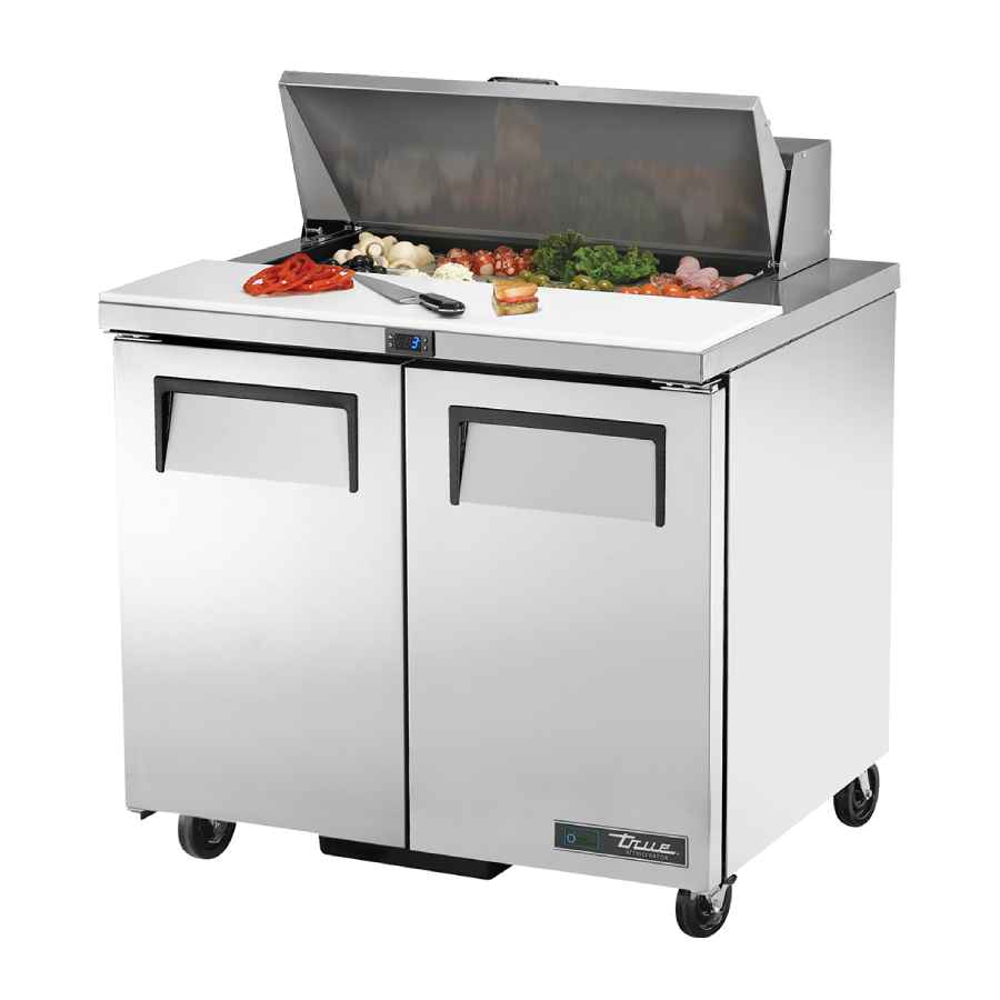 True Refrigeration TSSU-36-08-HC 240Lt 8 x 1/6 Top Pans, Two Solid Swing Doors Prep Table True Refrigeration TSSU-36-08-HC 240Lt 8 x 1/6 Top Pans, Two Solid Swing Doors Prep Table